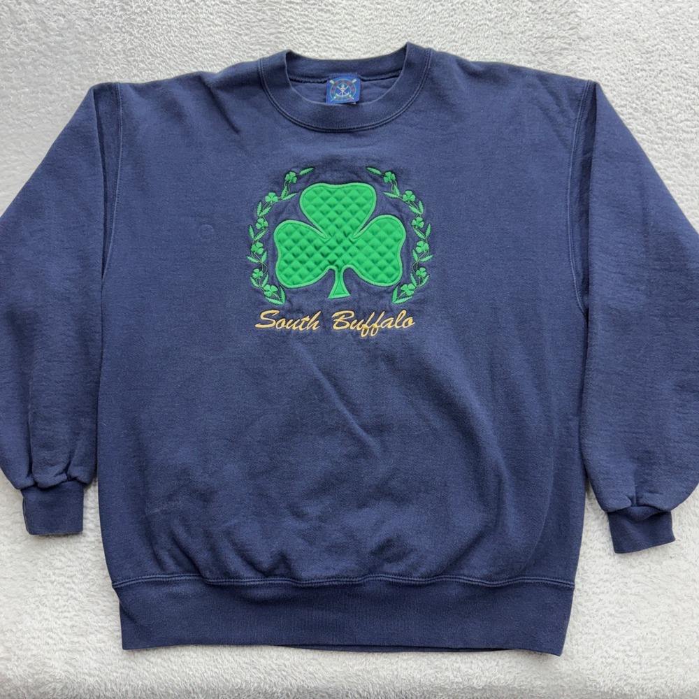 Vintage Oarsman 913 South Buffalo Shamrock Sweatshirt Mens Large Navy Blue USA